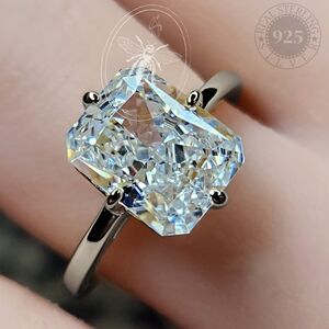 4 ct Radiant Cut White Sapphire 925 Silver Ring sz 7 Engagement 2-4 Day Delivery